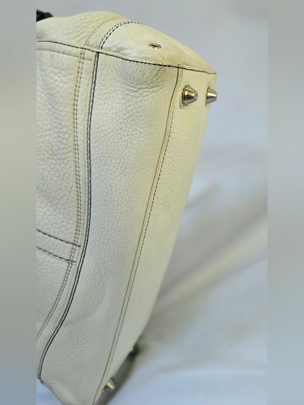 Coach Hamptons F13031 Ivory Black Pebbled Leather Braided Satchel Y2K - Picture 8 of 13